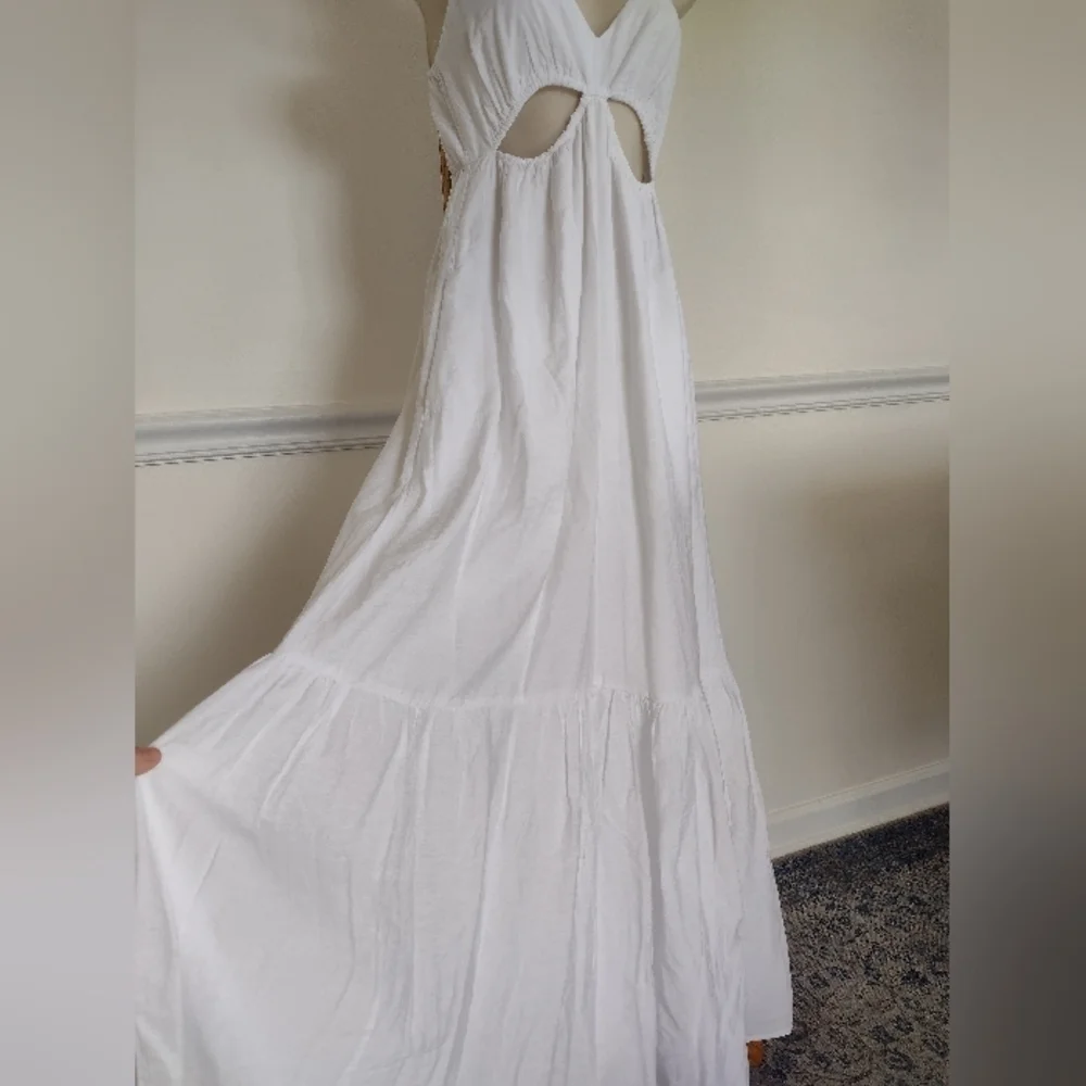 Abercrombie & Fitch White Maxi Beachy Flowy Cotton Summer Dress Size XS Tall